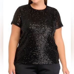 Anne Klein Black Sequin Short Sleeve Top